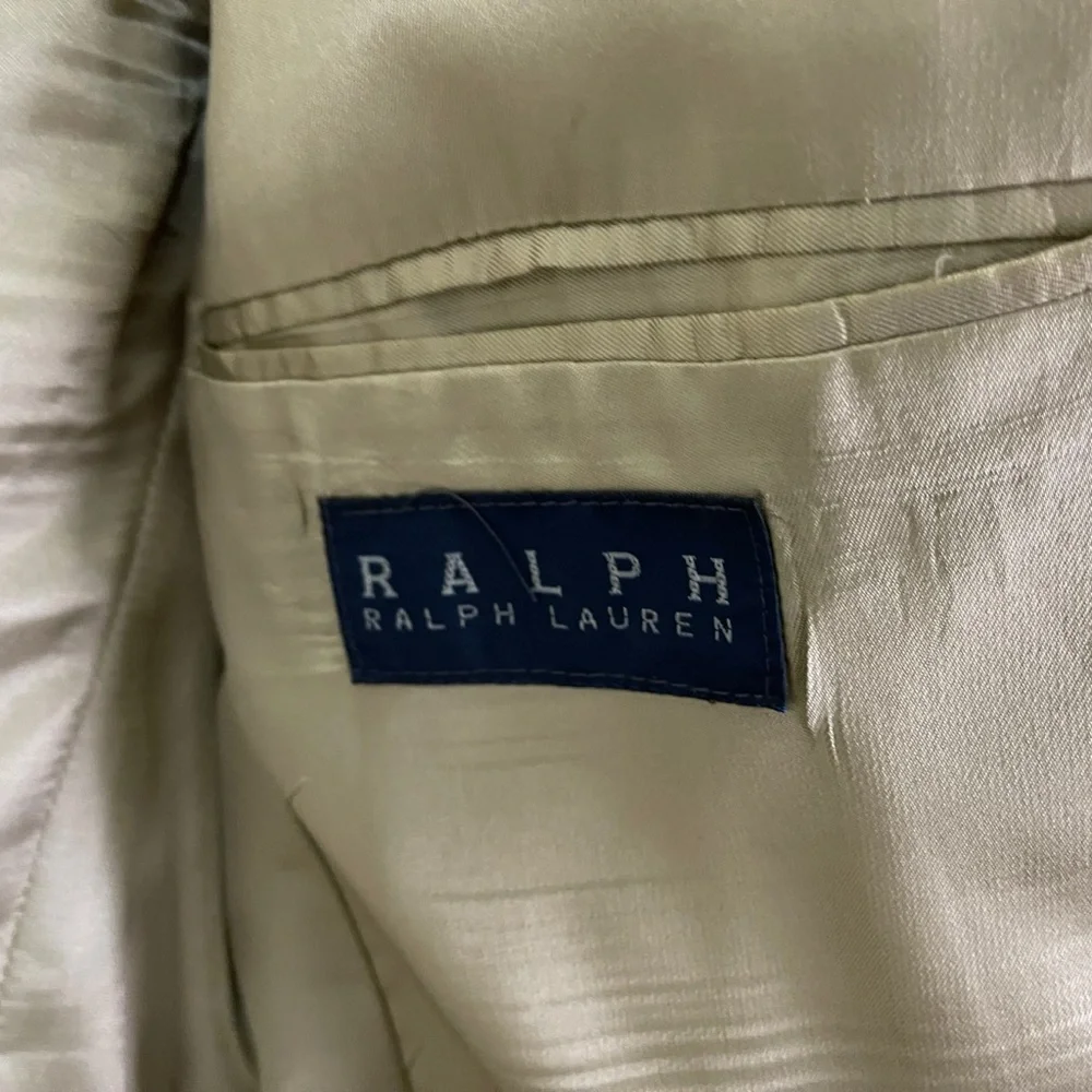 Ralph Ralph Lauren Blazer Men’s 42R Beige Silk Wool Blend Houndstooth Two Button